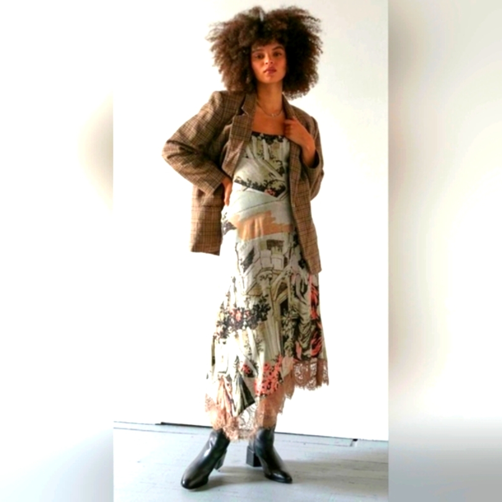 Urban Outfitters Printed Maxi Skirt with Brown Blazer